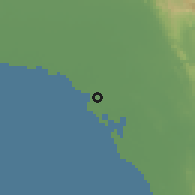 Shaded relief of the 57 km around Kolāhī, drawn from the GMTED2010 grid