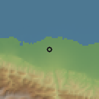 Shaded relief of the 54 km around Kolāksar, drawn from the GMTED2010 grid