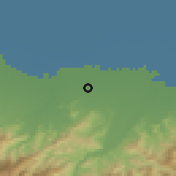 Shaded relief of the 54 km around Lākān, drawn from the GMTED2010 grid