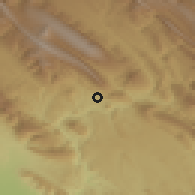 Shaded relief of the 56 km around Landeh, drawn from the GMTED2010 grid