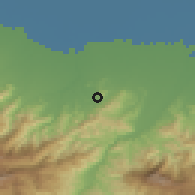 Shaded relief of the 54 km around Lasht-e Neshāţ, drawn from the GMTED2010 grid