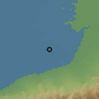 Shaded relief of the 54 km around Aq Qalā, drawn from the GMTED2010 grid