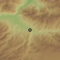 Shaded relief of the 54 km around Lowshān, drawn from the GMTED2010 grid
