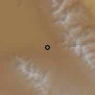 Shaded relief of the 56 km around Māhān, drawn from the GMTED2010 grid