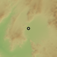 Shaded relief of the 57 km around Manūjān, drawn from the GMTED2010 grid