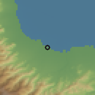 Shaded relief of the 54 km around Marjaqal, drawn from the GMTED2010 grid