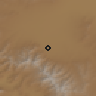 Shaded relief of the 55 km around Maryānaj, drawn from the GMTED2010 grid