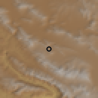 Shaded relief of the 56 km around Mehdīyeh, drawn from the GMTED2010 grid