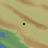 Shaded relief of the 57 km around Mehr, drawn from the GMTED2010 grid