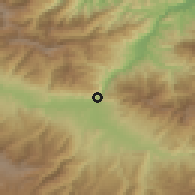 Shaded relief of the 54 km around Menjīl, drawn from the GMTED2010 grid