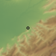 Shaded relief of the 54 km around Mīnūdasht, drawn from the GMTED2010 grid
