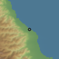 Shaded relief of the 54 km around Ardejān, drawn from the GMTED2010 grid
