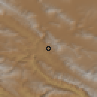 Shaded relief of the 56 km around Nāghān, drawn from the GMTED2010 grid