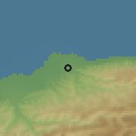 Shaded relief of the 54 km around Nekā, drawn from the GMTED2010 grid
