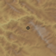 Shaded relief of the 55 km around Pāveh, drawn from the GMTED2010 grid