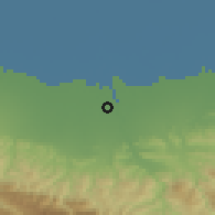 Shaded relief of the 54 km around Pāyīn Gonj Afrūz, drawn from the GMTED2010 grid
