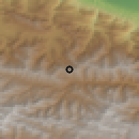 Shaded relief of the 55 km around Qereq, drawn from the GMTED2010 grid