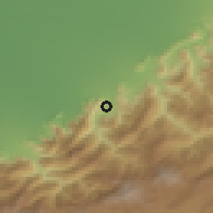 Shaded relief of the 54 km around Rāmīān, drawn from the GMTED2010 grid