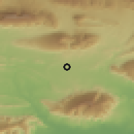 Shaded relief of the 57 km around Rez̨vān, drawn from the GMTED2010 grid