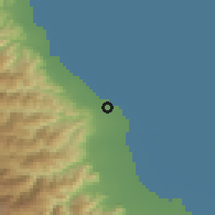 Shaded relief of the 54 km around Rez̨vānshahr, drawn from the GMTED2010 grid