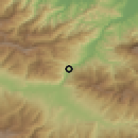Shaded relief of the 54 km around Rūdbār, drawn from the GMTED2010 grid