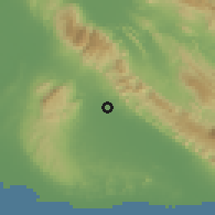 Shaded relief of the 57 km around Ābdān, drawn from the GMTED2010 grid