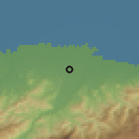 Shaded relief of the 54 km around Sangar, drawn from the GMTED2010 grid