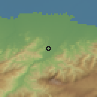 Shaded relief of the 54 km around Sarāvān, drawn from the GMTED2010 grid