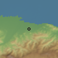Shaded relief of the 54 km around Seyāh Kal, drawn from the GMTED2010 grid