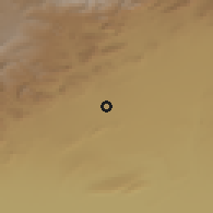 Shaded relief of the 55 km around Sorkheh, drawn from the GMTED2010 grid