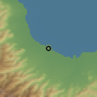 Shaded relief of the 54 km around Şowma'eh Sarā, drawn from the GMTED2010 grid