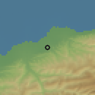 Shaded relief of the 54 km around Sūrak, drawn from the GMTED2010 grid