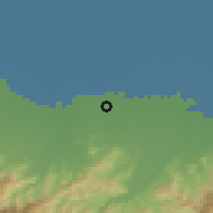 Shaded relief of the 54 km around Ţāleshān, drawn from the GMTED2010 grid