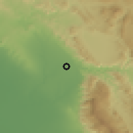 Shaded relief of the 56 km around Vah̨dattīyeh, drawn from the GMTED2010 grid