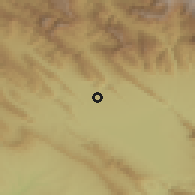 Shaded relief of the 55 km around Kifradōl, drawn from the GMTED2010 grid
