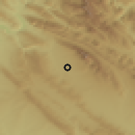 Shaded relief of the 55 km around Muqāq, drawn from the GMTED2010 grid