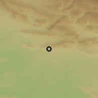 Shaded relief of the 54 km around Alqōš, drawn from the GMTED2010 grid