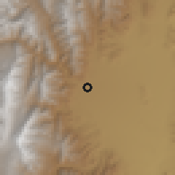 Shaded relief of the 58 km around Campo Quijano, drawn from the GMTED2010 grid