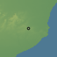 Shaded relief of the 54 km around Chapadmalal, drawn from the GMTED2010 grid