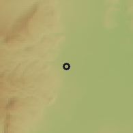 Shaded relief of the 58 km around Colonia Santa Rosa, drawn from the GMTED2010 grid