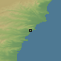 Shaded relief of the 51 km around Comodoro Rivadavia, drawn from the GMTED2010 grid