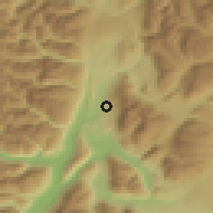Shaded relief of the 53 km around El Bolsón, drawn from the GMTED2010 grid