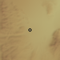 Shaded relief of the 58 km around El Bordo, drawn from the GMTED2010 grid