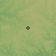Shaded relief of the 57 km around Guaraní, drawn from the GMTED2010 grid