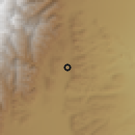 Shaded relief of the 58 km around La Caldera, drawn from the GMTED2010 grid