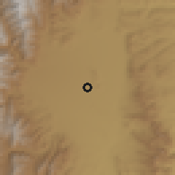 Shaded relief of the 58 km around La Merced, drawn from the GMTED2010 grid