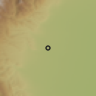 Shaded relief of the 57 km around Arcadia, drawn from the GMTED2010 grid