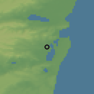 Shaded relief of the 50 km around Puerto San Julián, drawn from the GMTED2010 grid