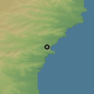 Shaded relief of the 51 km around Rada Tilly, drawn from the GMTED2010 grid