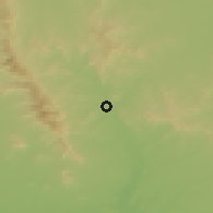 Shaded relief of the 54 km around Sierra de la Ventana-Villa La Arcadia, drawn from the GMTED2010 grid